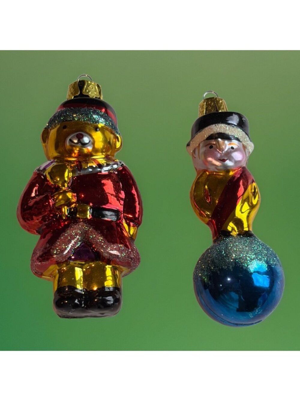 2 Vintage Kurt S. Adler Mercury Glass Christmas Ornaments Teddy Bear Clown
